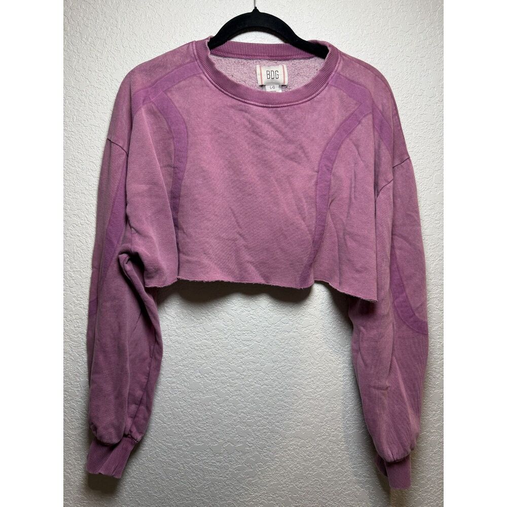 BDG Urban Outfitters Purple Overdyed Distressed Cropped Sweatshirt Pullover LG - Picture 2 of 9